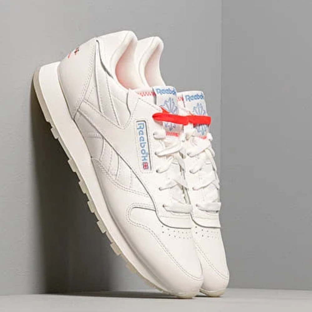 Reebok White Sneakers with Leather Upper and Perforated Design